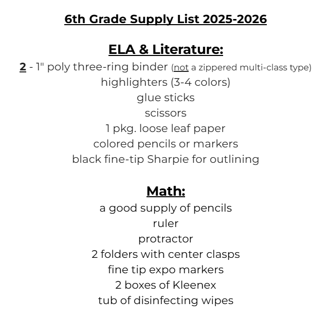 6th Grade ELA